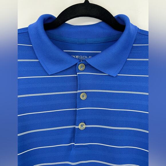 Nike Golf Polo Shirt Striped Dri-Fit Short Sleeve Button Blue White Men Medium - Picture 8 of 13